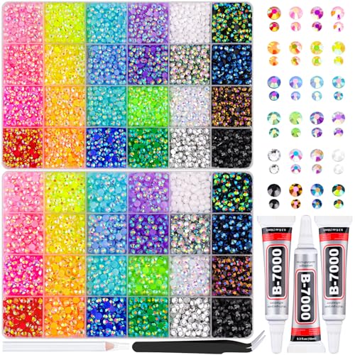 16000Pcs Resin Rhinestones for Crafting, Gold Non Hotfix Flatback Gems, Bedazzling Crystal with 3Pcs 10ml B7000 Jewelry Glue for DIY Crafts Clothing Tumblers Shoes Fabric Nail Art