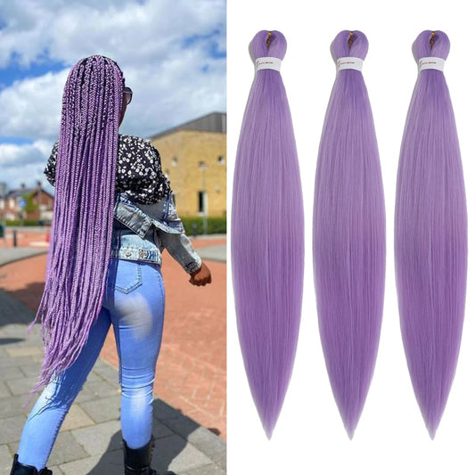 Pre Stretched Braiding Hair 26 Inch 3 Packs Light Purple Braiding Hair Synthetic Braids Hair Hot Water Setting Crochet Hair for Box Braids Yaki Texture Hair Extensions(26inch,Light Purple)