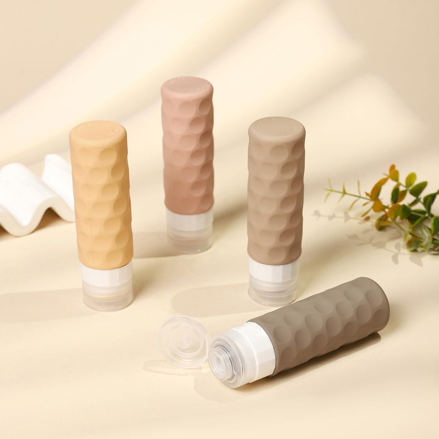 Silevoler Travel Bottles for Toiletries, 4pcs Tsa Approved 3oz Travel Size Containers, BPA Free Leak Proof Premium Silicone Bottles, Refillable Liquid Squeezable Accessories W/Toiletry Bag（Apricot）