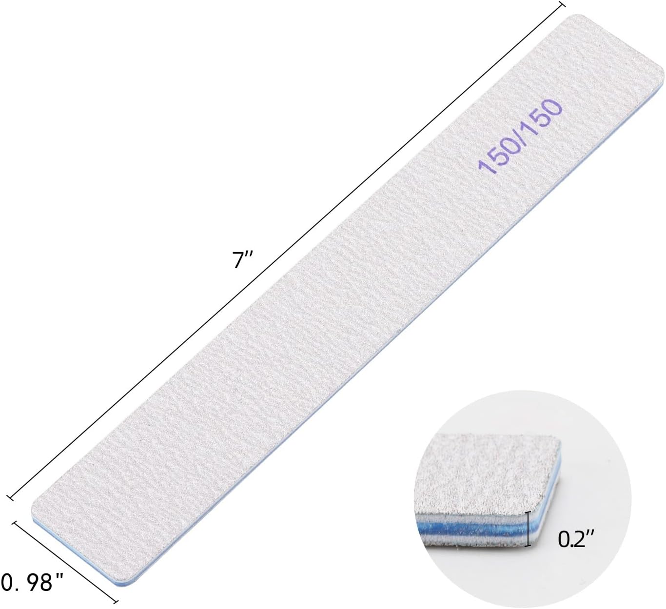 Skiennix 150/150 Grit Rectangle Nail Files - 50 Reusable Double-Sided Emery Boards for Acrylic Nails