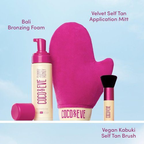 Coco & Eve Self Tanner Foam Bundle - Dark Streak-Free Sunless Tanning Mousse with Mitt & Kabuki Brush | Vegan & Cruelty-Free
