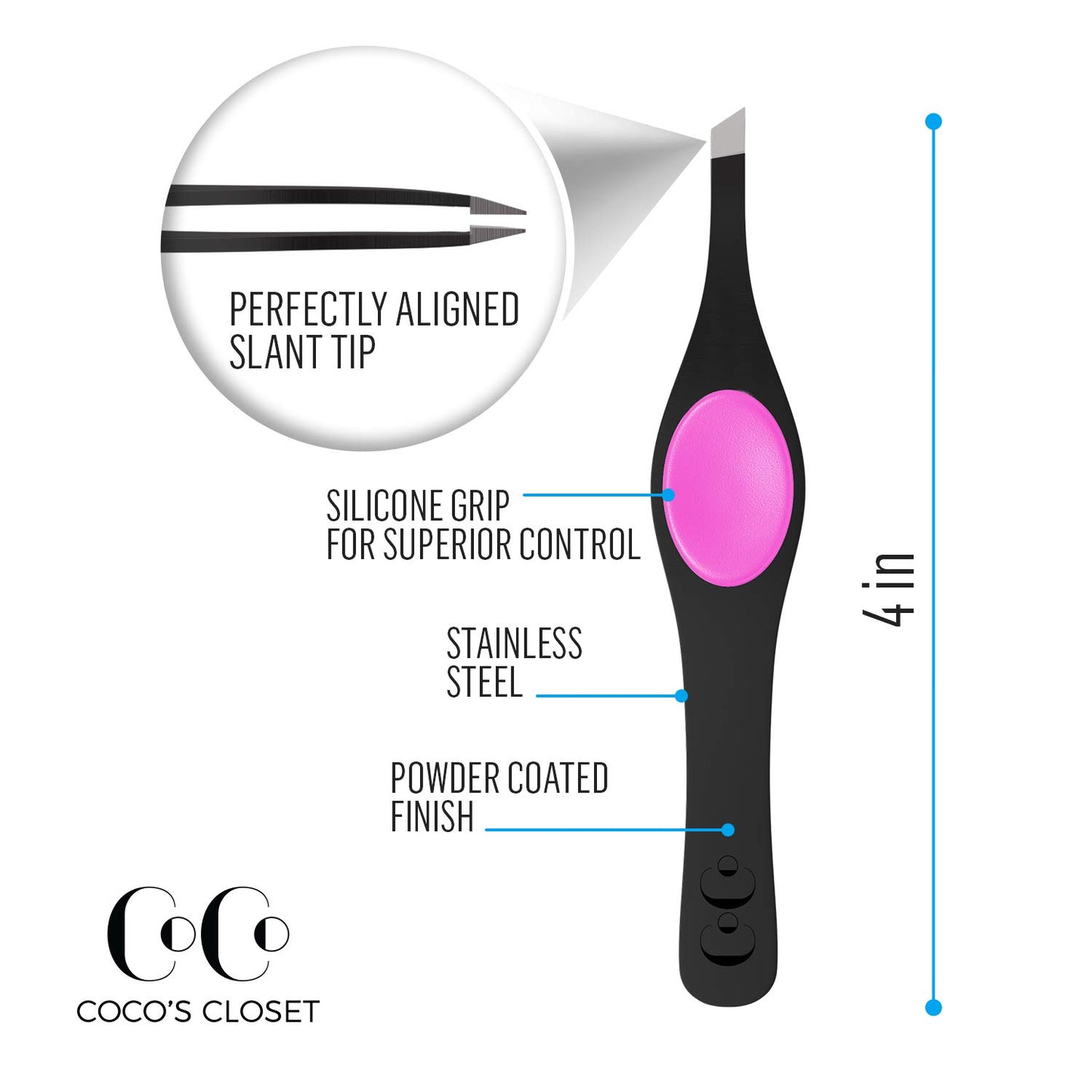 Precision Slant Tip Tweezers for Eyebrow & Facial Hair Removal – Surgical Grade Stainless Steel – Professional Tweezers for Men & Women with Bonus Protective Pouch, Black