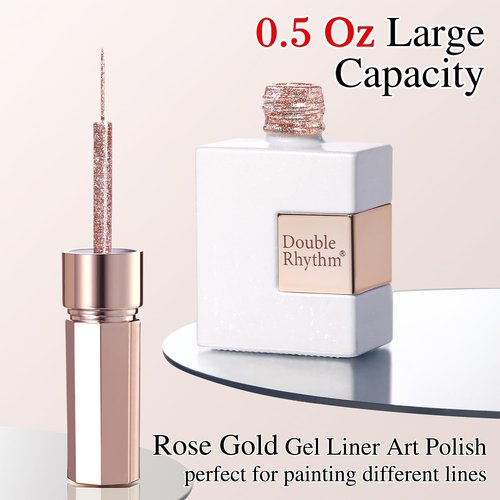 Double Rhythm 15 Ml Metallic Gel Liner Nail Art Gel Bronze Mirror Chrome Painted Drawing Stripper 3D Effect Gel Polish (Glitter Champagne Gold-L1003)