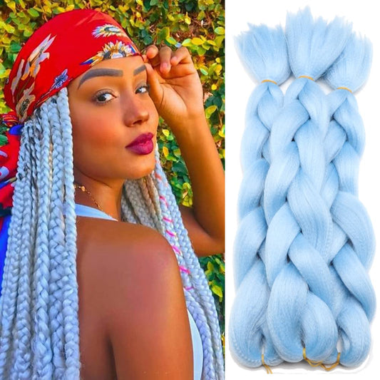 Original Jumbo Braids Hair Extension 3pcs Light blue Color 24inch 100g/pc For Twist Box Braiding Hair (light blue)