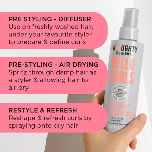 Noughty Curl Define & Re-Shape Primer - 97% Natural, Vitamin-Rich Formula for Curly & Wavy Hair | 6.7 fl. oz
