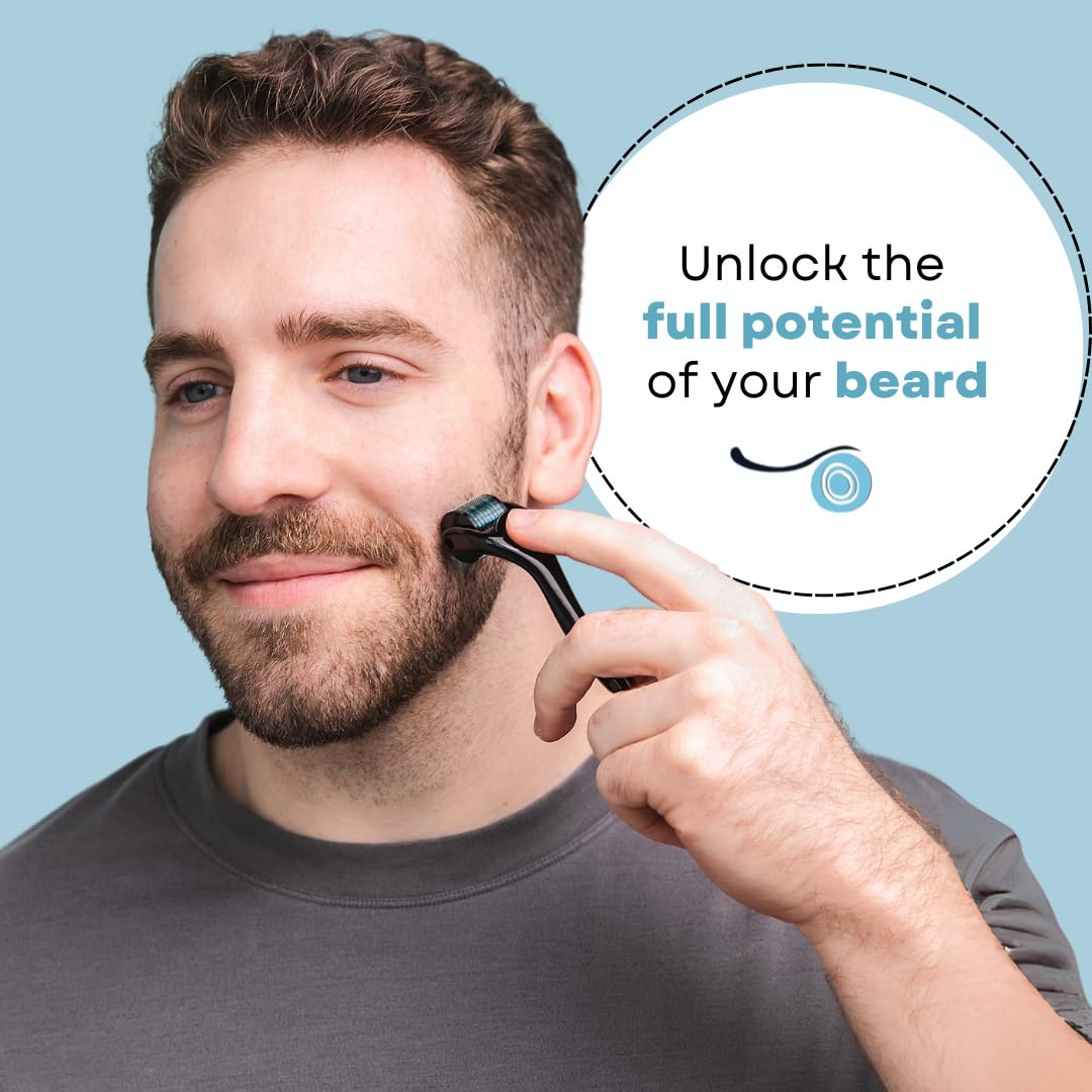 FOLLIROLL Derma Roller - 540 Microneedles for BEARD, HAIR & SKIN | Microneedling Roller for Men and Women - for Face & Scalp Derma Stamp - FREE STORAGE CASE (Blue, 0.30mm)