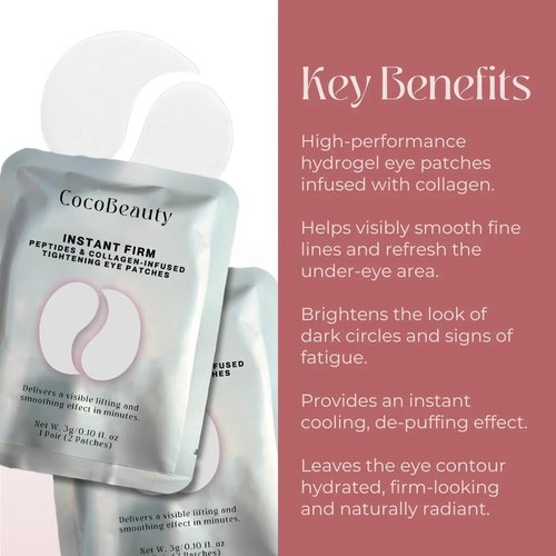 COCOBEAUTY InstaFirm Eye Patches – Under Eye Mask for Puffiness and Dark Circles – Topicals Eye Treatment for Women & Men – Eye Bags Solution – Hydrating Eye Masks for Health and Beauty (8 pairs)