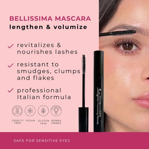 Honeybee Gardens Bellissima Volumizing Mascara - Lightweight, Non-Smudging Black Lace | 0.13 oz Vegan & Cruelty-Free