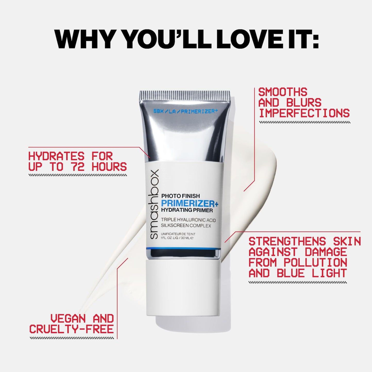 Smashbox Photo Finish Hydrating Primerizer | 72 Hours of Hydration Primer with Triple Hyaluronic Acid, Niacinamide + Antioxidants to help Strengthen Skin