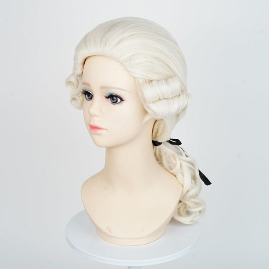 Kids Colonial Wig Powdered Wig Long Curly Blonde Judge Wig Lawer Wig for Girls Toddlers Halloween Costume Cosplay