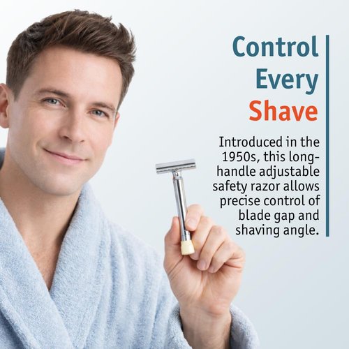 Merkur Progress 510 Adjustable Safety Razor - Long Handle with Dial | Plastic-Free, Made in Germany