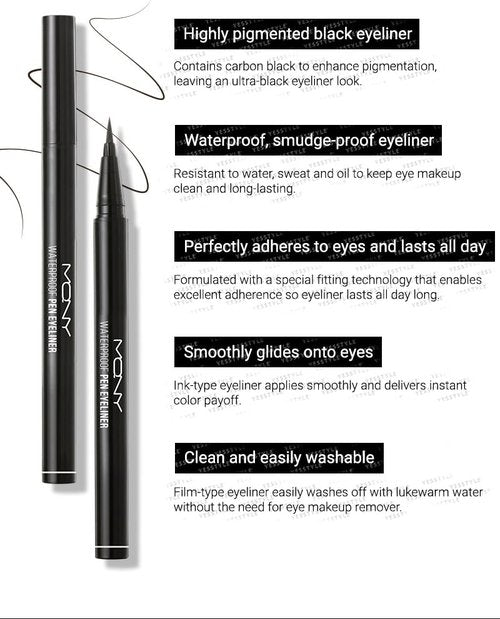 MACQUEEN - Deep Black Waterproof Pen Eyeliner | Long-Lasting & Smudge-Proof Formula