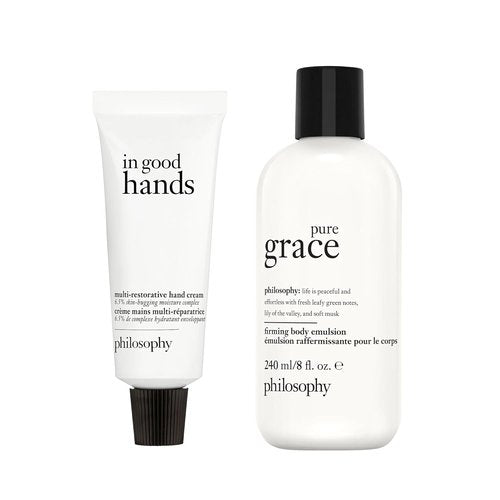 Philosophy Pure Grace Body Emulsion 8 Fl Oz | In Good Hands Unscented Hand Cream 1 Fl Oz Bundle