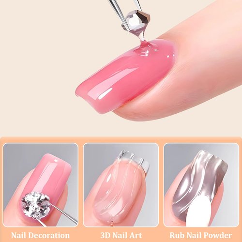 HiLemon 3D Rhinestone Gel for Nails, Clear Nail Gem Adhesive for 3D DIY Decorations Nails Art, Super Strong Glue for Jewelry Diamonds, No Wipe Needed (3D Rhinestone Gel, 15ml)