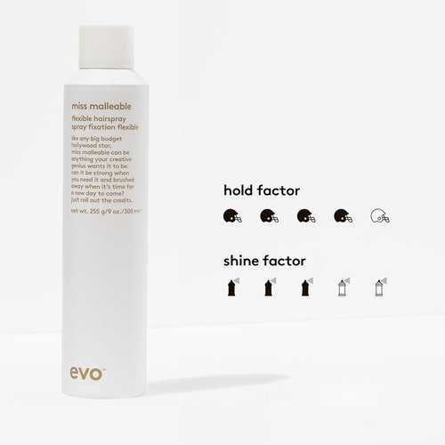 EVO Miss Malleable Flexible Hairspray - Strong Hold Hair Volume Spray for Full Support & Control