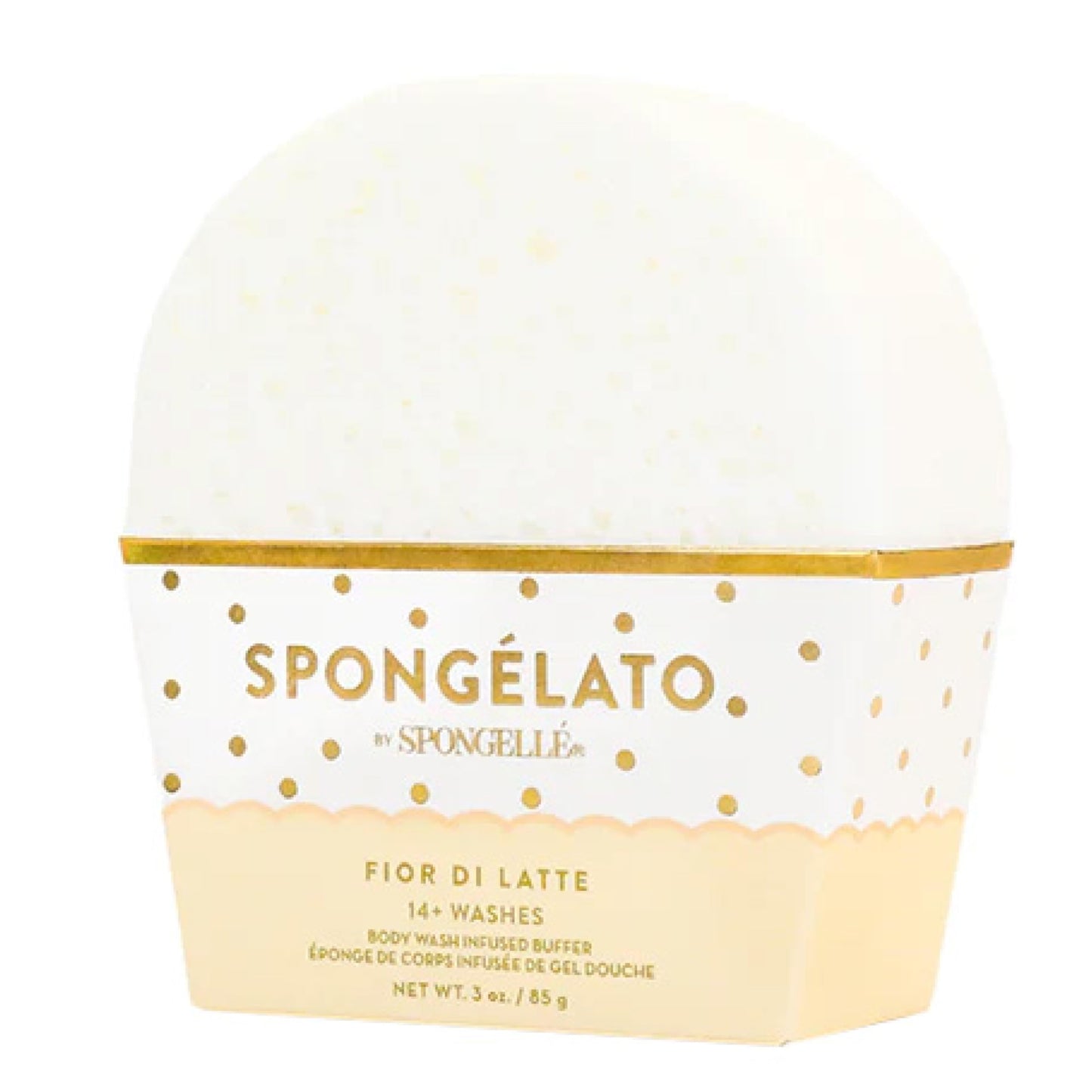 Spongelato Loofah Exfoliating Body Scrubber by Spongelle | Infused with Body Wash | Bath & Shower Loofah for Women | 14+ uses | Fior de Latte (Vanilla) Gelato Inspired