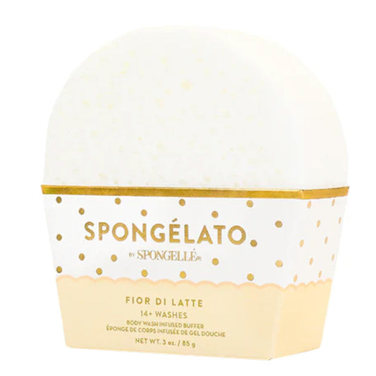 Spongelato Loofah Exfoliating Body Scrubber by Spongelle | Infused with Body Wash | Bath & Shower Loofah for Women | 14+ uses | Fior de Latte (Vanilla) Gelato Inspired