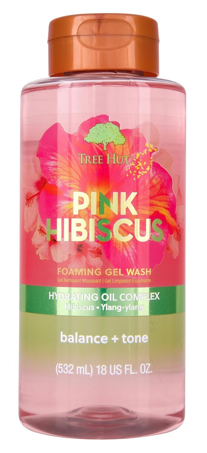 Tree Hut Pink Hibiscus Foaming Gel Wash - Hydrating Body Wash with Shea Butter & Essential Oils | 18 fl oz