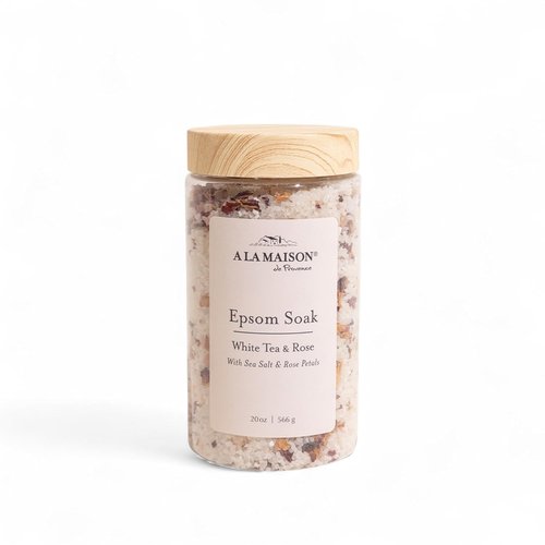 A LA MAISON Epsom Salt Bath Soak - White Tea & Rose - Muscle Relief with Magnesium - 20 oz