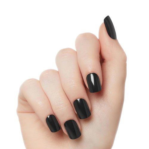 KISS Gel Fantasy Press-On Nails - 'Aim High' Black Squoval Shape | Includes 28 Nails & Glue