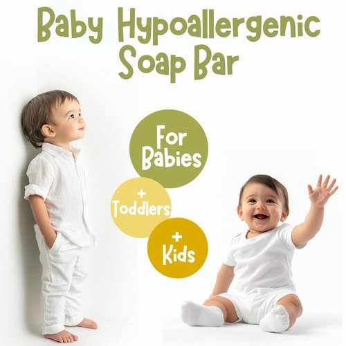 Hypoallergenic Baby Soap Bar - Gentle Cleansing for Sensitive Skin | Chamomile & Green Tea | Organic Oils | 3 Bars
