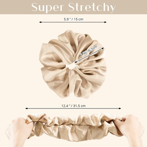 Lolalet Big Satin Scrunchies for Women, 5.9 Inch Large Oversized Scrunchie, Soft Jumbo/Giant Scrunchies Hair Ties for Thick & Curly Hair -4 Pack, Almond/Khaki/Black/Brown