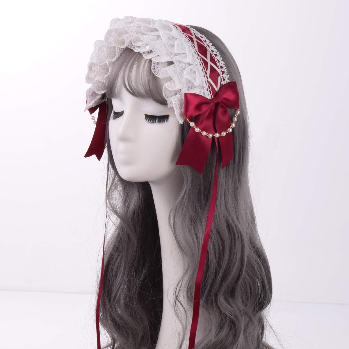 COSDREAMER Girls Maid Cosplay Headband Lace Flower Headwear (Red)