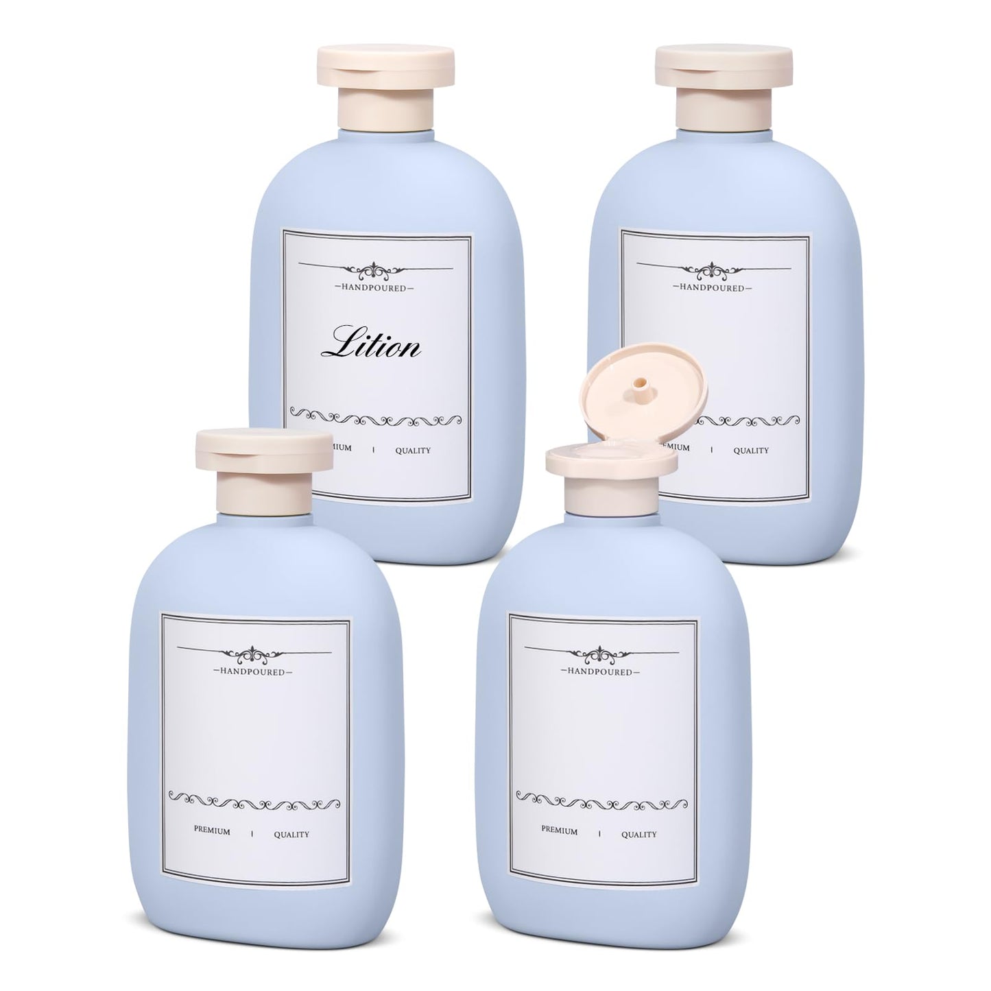 UMETASS 8.8 oz Plastic Travel Shampoo Bottles, Empty Plastic Squeeze Bottles with Flip Cap for Toiletries, Leakage-proof Travel Shampoo and Conditioner Bottles (4 pack, BLUE)