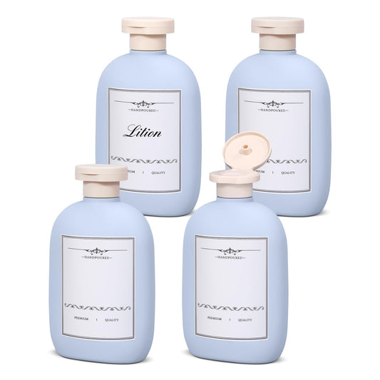 UMETASS 8.8 oz Plastic Travel Shampoo Bottles, Empty Plastic Squeeze Bottles with Flip Cap for Toiletries, Leakage-proof Travel Shampoo and Conditioner Bottles (4 pack, BLUE)