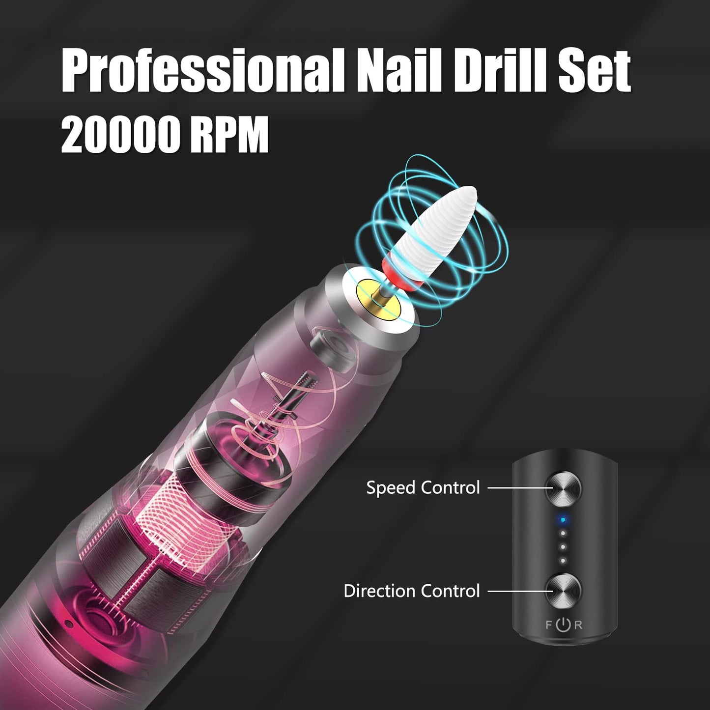 Electric Nail Drill Professional Efile Nail Drill Kit for Acrylic, Gel Nails, Manicure Pedicure Kit for Polishing Shape Tools(Black)