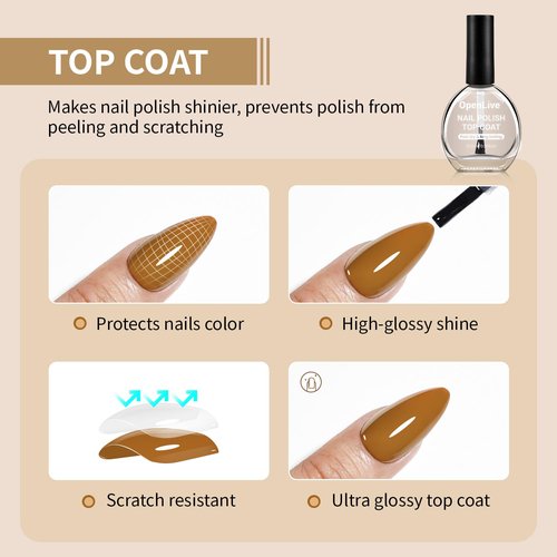 OpenLive Base and Top Coat Nail Polish Quick Dry,16.5ml Large capacity Basic Nail Polish Set Air Dry Fast, High-Glossy Shiny, No U V Light Needed for Women Salon DIY Nail Art