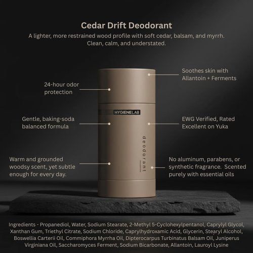 HygieneLab Men's Deodorant - Aluminum-Free, EWG Verified, Non-Toxic Odor Protection | Cedar Drift Scent