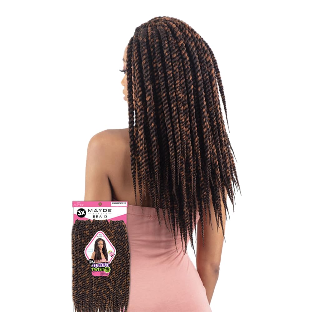 Mayde Beauty Crochet Braid 3X JUMBO TWIST 18" (3 Pack, 30 Light Auburn)