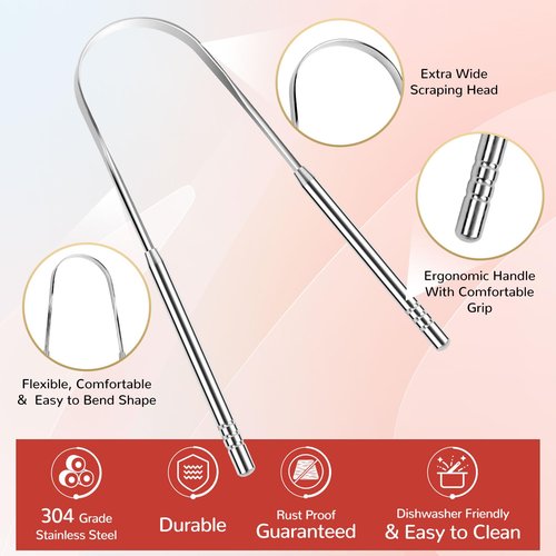 Regine Switzerland Tongue Scraper - Metal Tongue Cleaner for Adults with Travel Case | 2 Pack