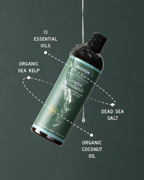 Aleavia Men's Body Cleanse - Organic Prebiotic Body Wash with Woodsy Scent & 13 Essential Oils | 16 Oz.