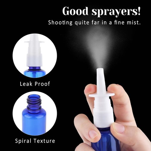 Nasal Spray Bottle 4Pcs 1oz (30ml) Plastics Bottles with Press Spray Head Refillable Portable Empty Nasal Sprayer Bottle with Funnels and Labels (Blue)