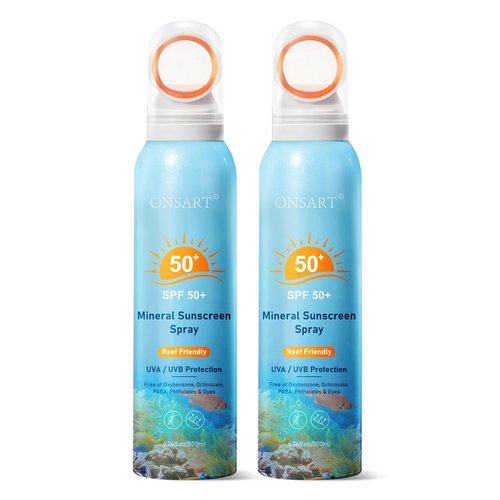 Reef Safe Mineral Sunscreen Spray SPF 50+ | Lightweight, Non-Greasy, Travel Size | 6.76 oz (2 Pack)