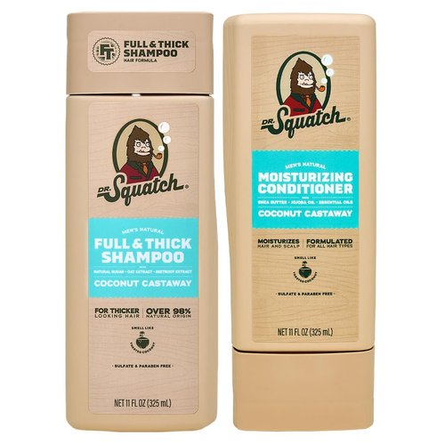 Dr. Squatch Men's Shampoo and Conditioner Set - Natural Formula for Thicker Hair - Coconut Castaway (11 fl oz, 2-Pack)