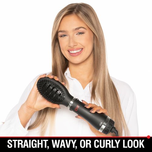 CHI Volumizer 4-in-1 Blowout Brush - Ceramic Ionic Hair Dryer with 4 Attachments, 1000W, Black