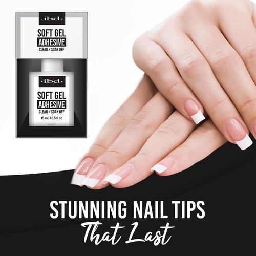 IBD Soft Gel Nail Adhesive - Clear Gel Nail Glue for Fake Nails, Tips, & Acrylic Extensions, Durable, Easy Soak-Off Bond, 0.5 fl oz