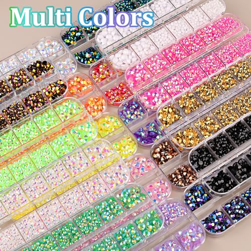 Resin Jelly Rhinestones for Crafting with B7000 Jewelry Glue, 1 Box White AB Flatback Crystal with 3Pcs 10ml Glue, Bedazzling Non Hotfix Gems for DIY Tumblers Clothing Shoes Manicure