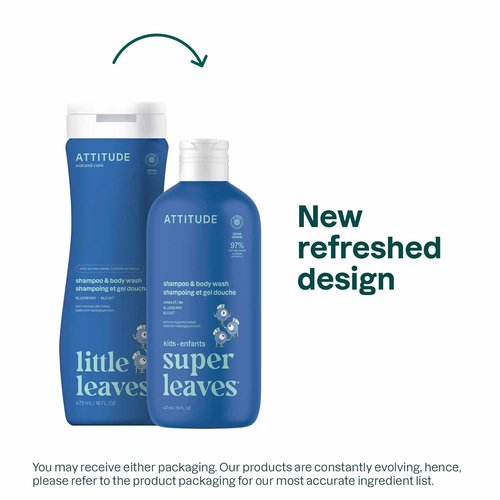 ATTITUDE Kids Shampoo & Body Wash - EWG Verified, Vegan & Plant-Based, Blueberry, 16 Fl Oz (Pack of 6)