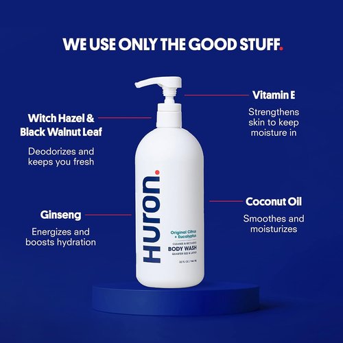 Huron Shower Kit for Men & Women - Hydrating Shampoo, Conditioner & Body Wash | Citrus & Eucalyptus, 30.3 fl oz (Pack of 3)