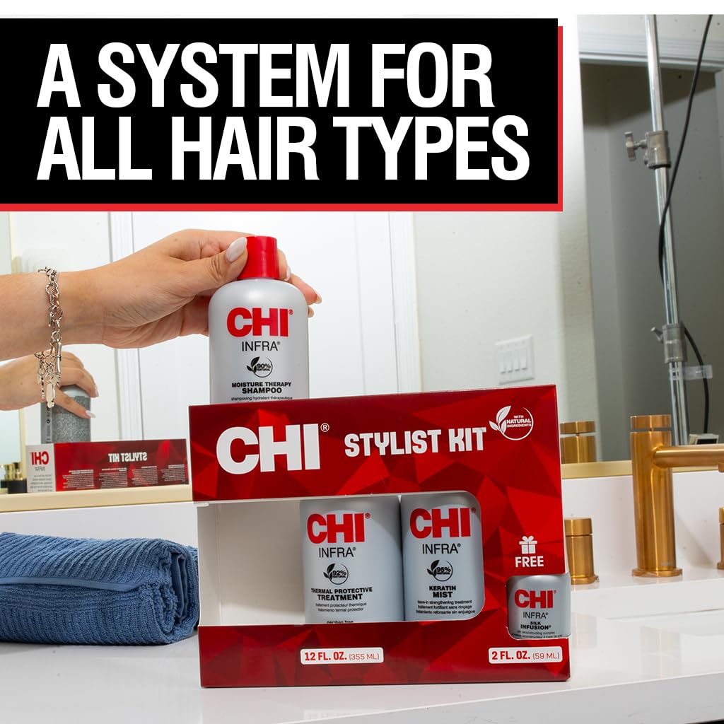 CHI Home Stylist Kit - 12 Oz Infra Shampoo, Treatment & Keratin Mist | Sulfate-Free & Cruelty-Free