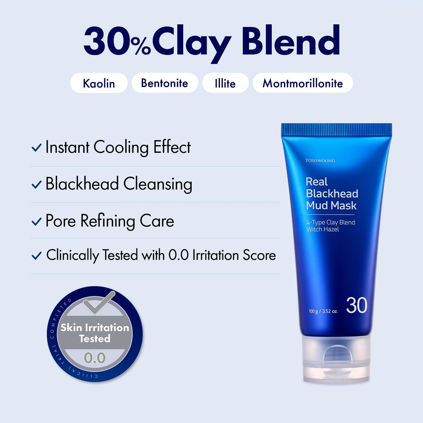 TOSOWOONG Real Blackhead Mud Mask, Facial & Nose Pore-Purifying Clay - Korean Mud Mask, Blackhead Remover for Face, Pore Tightening, Deep Pore Cleaner, Skin Cooling & Oil Control, 100 g / 3.52 oz.