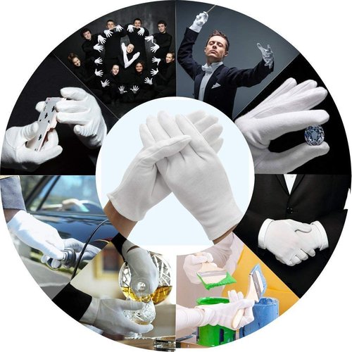ANSMIO Cotton Gloves (2 Pairs), White, Moisturizing Night Gloves for Dry Hands, 100% Cotton, Size L