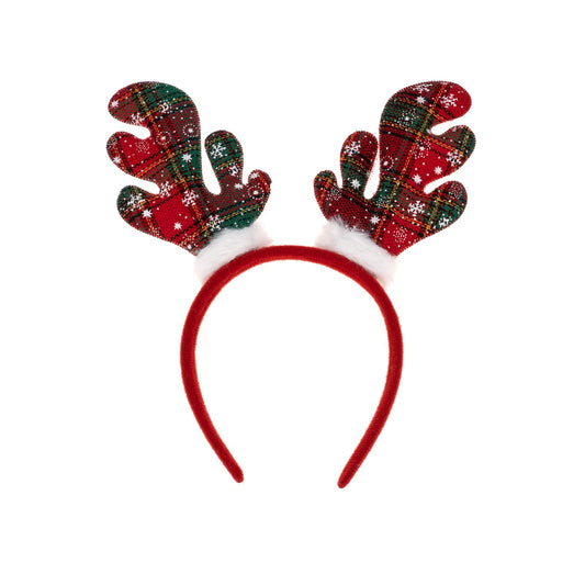 Madison Tyler Red and Green Plaid Christmas Reindeer Antlers Headband for Kids | Cute Soft Headbands for Christmas Party | Holiday Gifts for Girls and Women