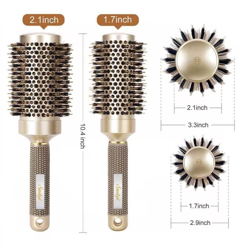 Round Brush for Blow Drying, Nano Thermal Ceramic & Ionic Tech Hair Brush with Boar Bristles, Professional Barrel Brush for Styling,Curling and Straightening by Sndyi (3.3 Inch, 2.1 Inch)