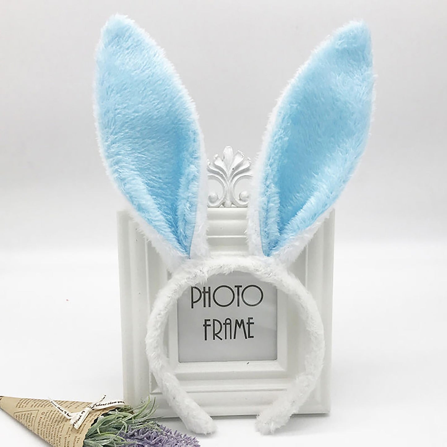 FunSpt Easter Bunny Rabbit Ears Plush Headband Halloween Costume for Aldult Blue