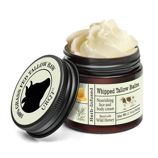 URQT Beef Tallow for Skin - Organic Grass-Fed Whipped Balm with Honey - Deeply Moisturizing Face & Body Care